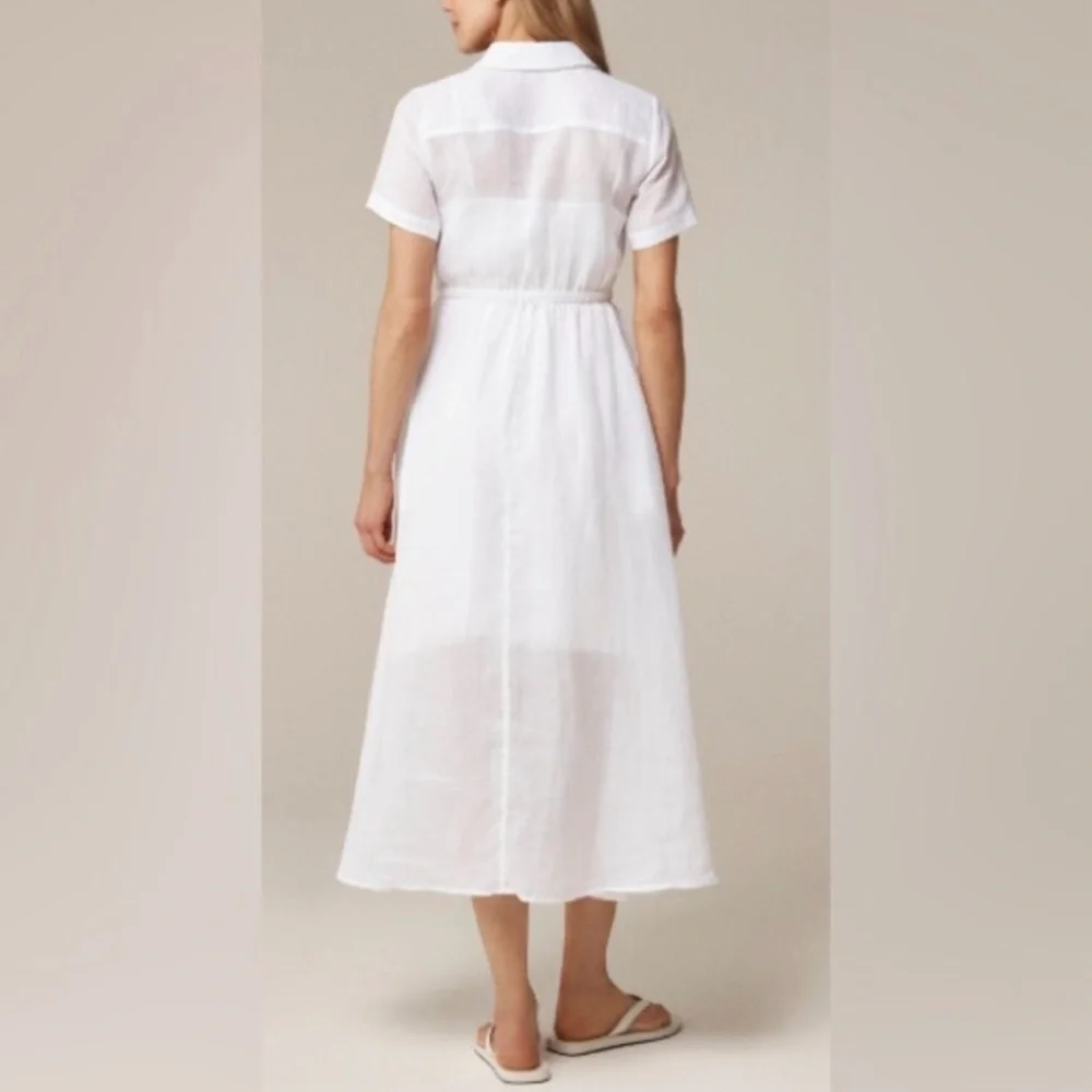NWT J. Crew Cerise Shirt-dress Ramie Midi Short Sleeve White